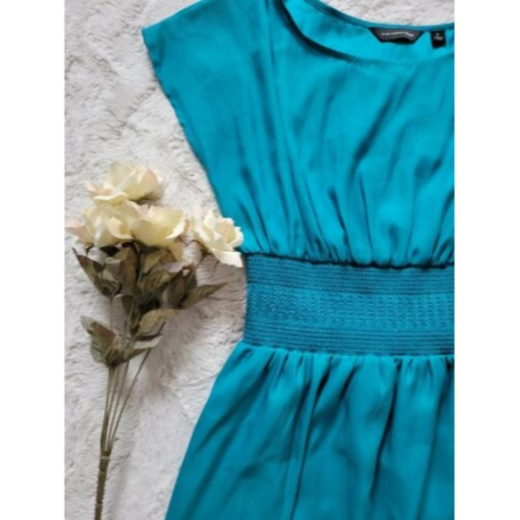 ✨CL CV By Cynthia Vincent Blue Thick Banded Waist Spanish Flare Short Sleeve Sm - Picture 4 of 13